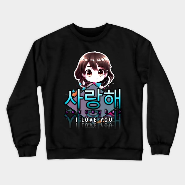 Saranghae - I Love You - Korean Quote Crewneck Sweatshirt by MaystarUniverse